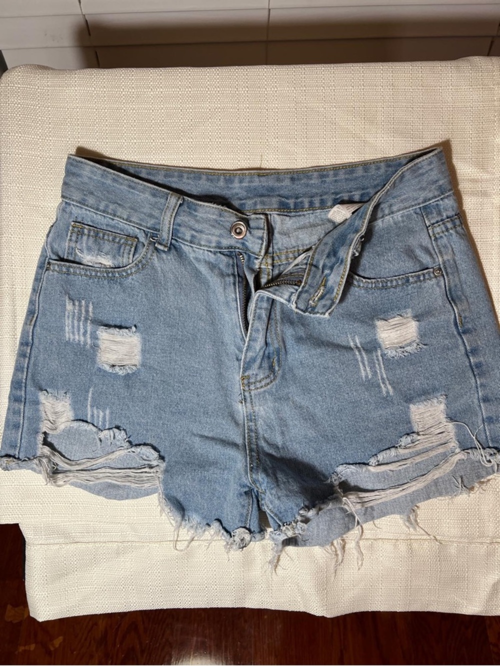 SHEIN Light Blue Distressed Denim Shorts